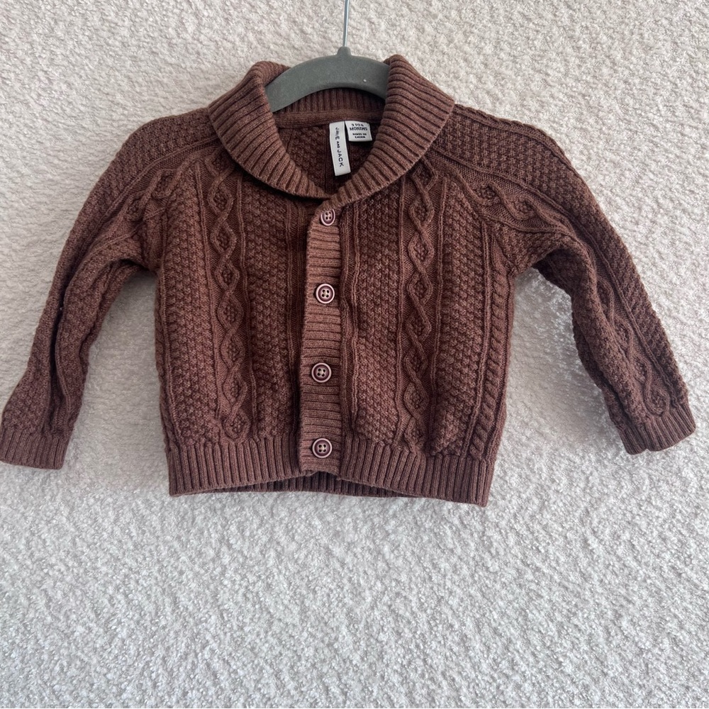 Janie And‎ Jack Baby Infant Brown Cardigan Sweater Shawl Collar Size 3-6 Months